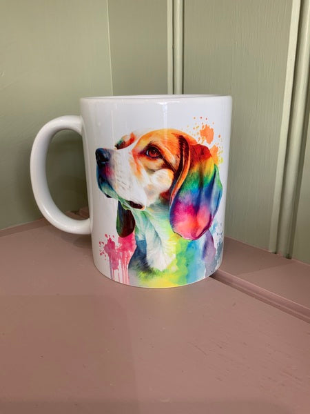 Beagle Dog Mug & Coaster Rainbow Design 2