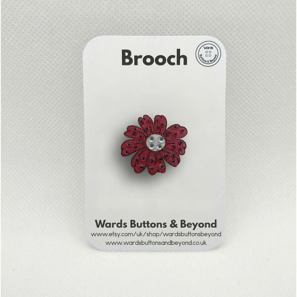 (107) Red/Silver Flower Brooch